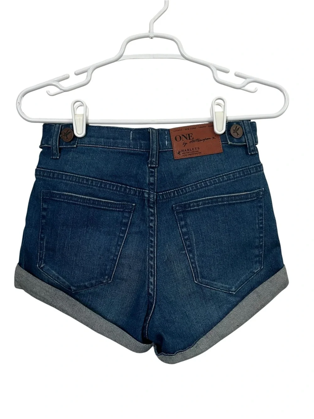 One Teaspoon Harlets High Rise Denim Shorts Twisted Cuff Blue Size 26